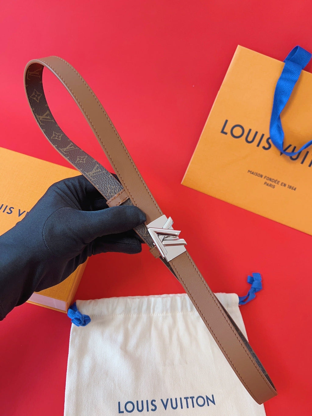 LOUIS VUITTON LV GO-14 20MM BELT IN BRONZE BROWN CALFSKIN SILVER HARDWARE