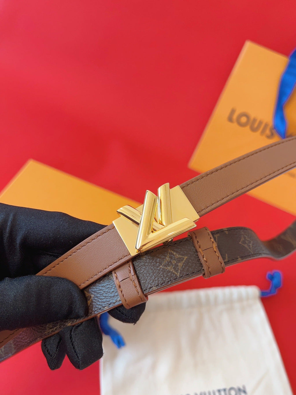 LOUIS VUITTON LV GO-14 20MM BELT IN BRONZE BROWN CALFSKIN GOLD HARDWARE