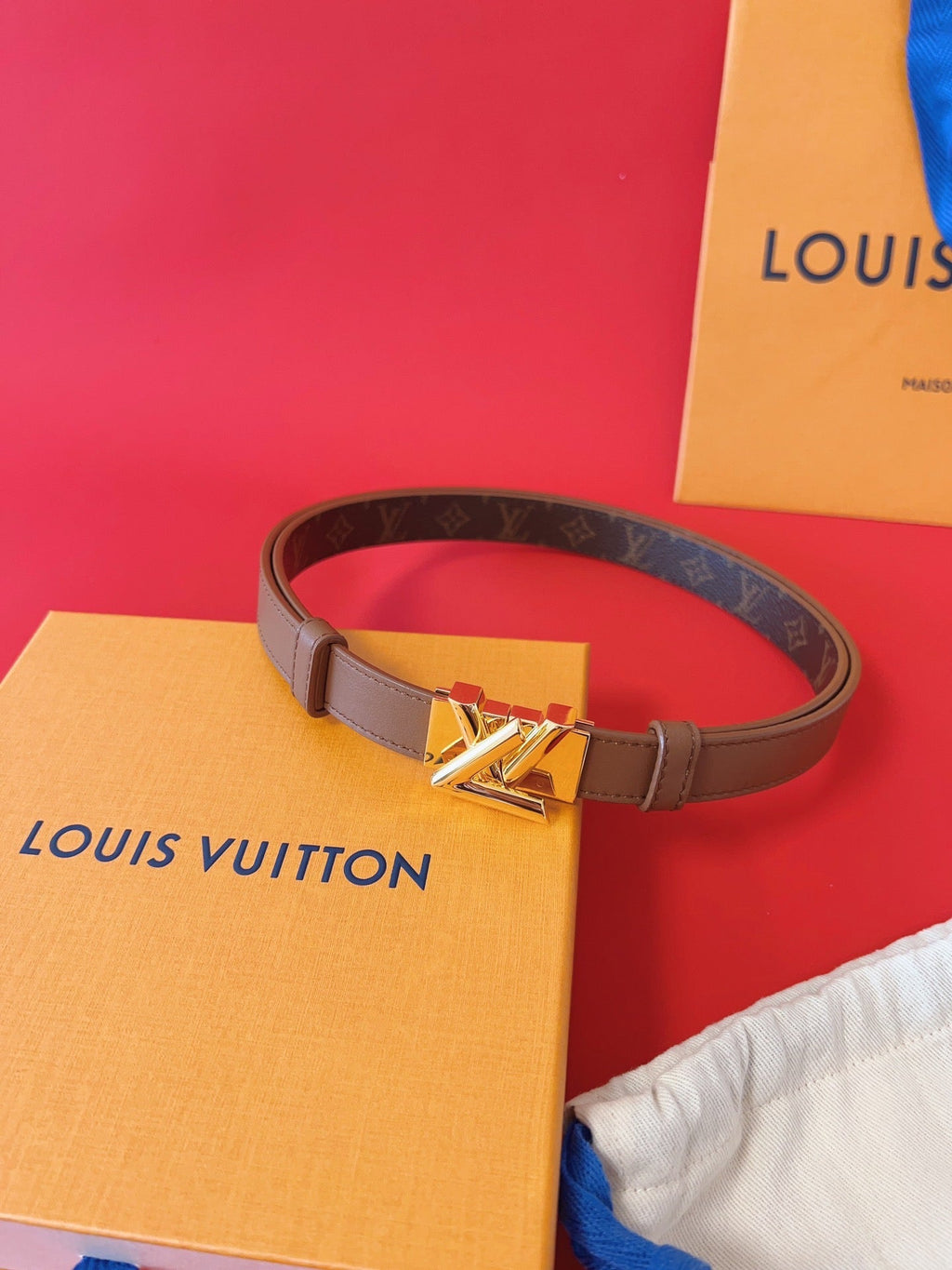 LOUIS VUITTON LV GO-14 20MM BELT IN BRONZE BROWN CALFSKIN GOLD HARDWARE