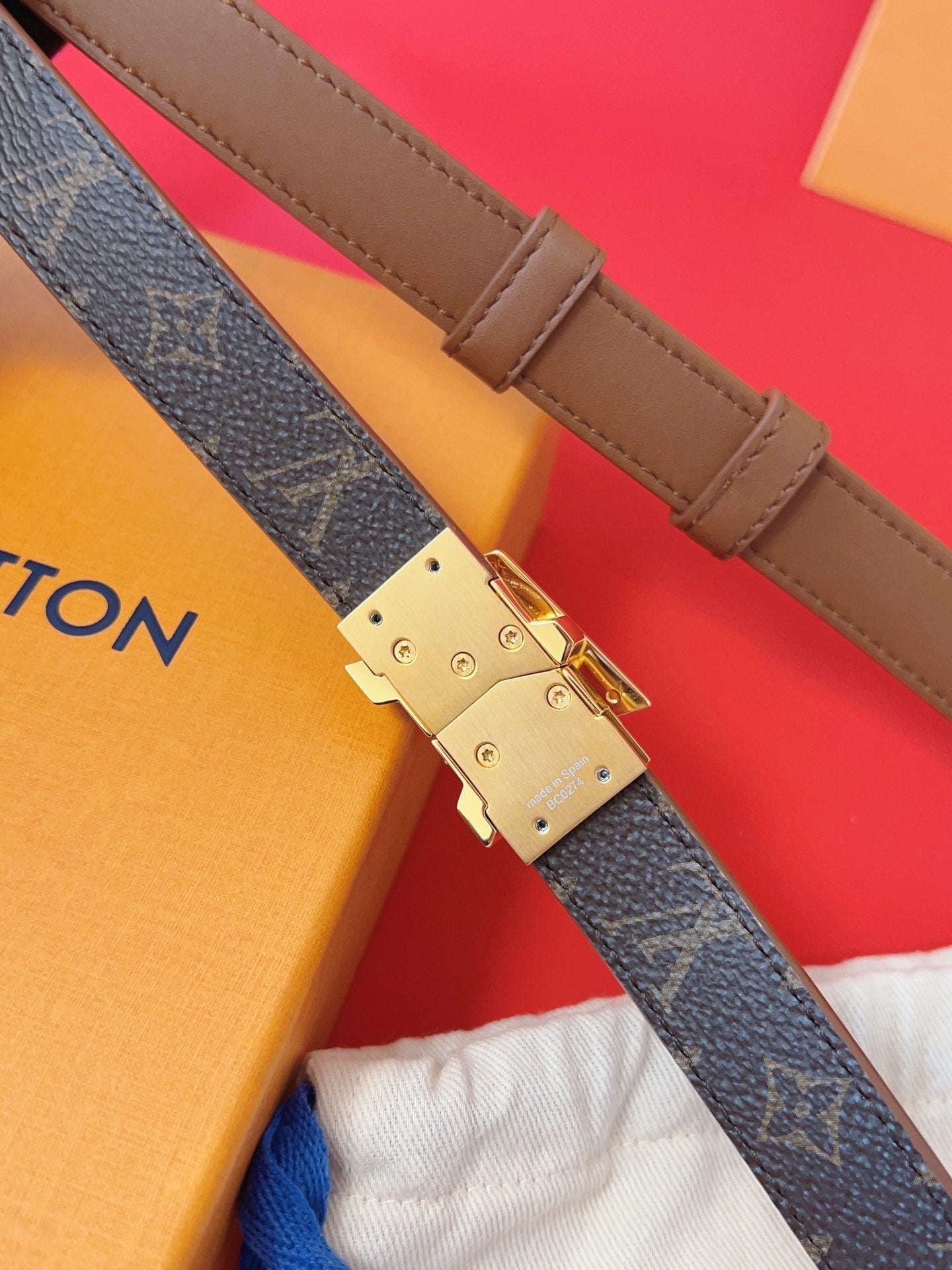 LOUIS VUITTON LV GO-14 20MM BELT IN BRONZE BROWN CALFSKIN GOLD HARDWARE