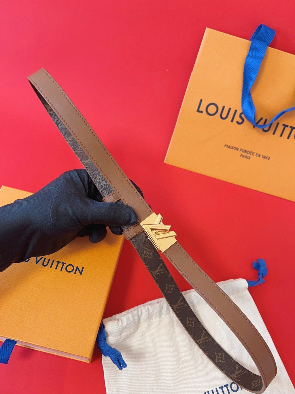 LOUIS VUITTON LV GO-14 20MM BELT IN BRONZE BROWN CALFSKIN GOLD HARDWARE