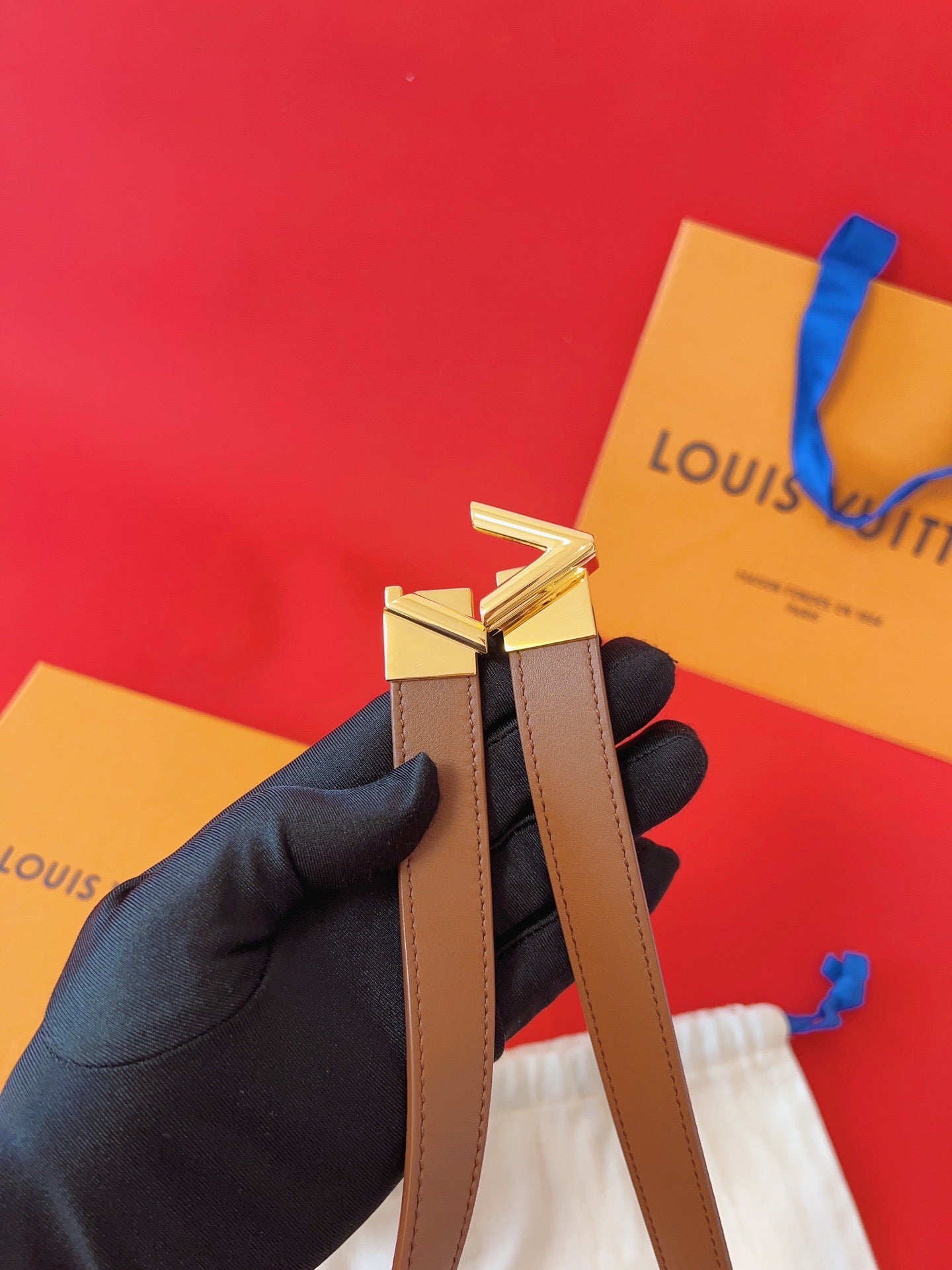 LOUIS VUITTON LV GO-14 20MM BELT IN BRONZE BROWN CALFSKIN GOLD HARDWARE