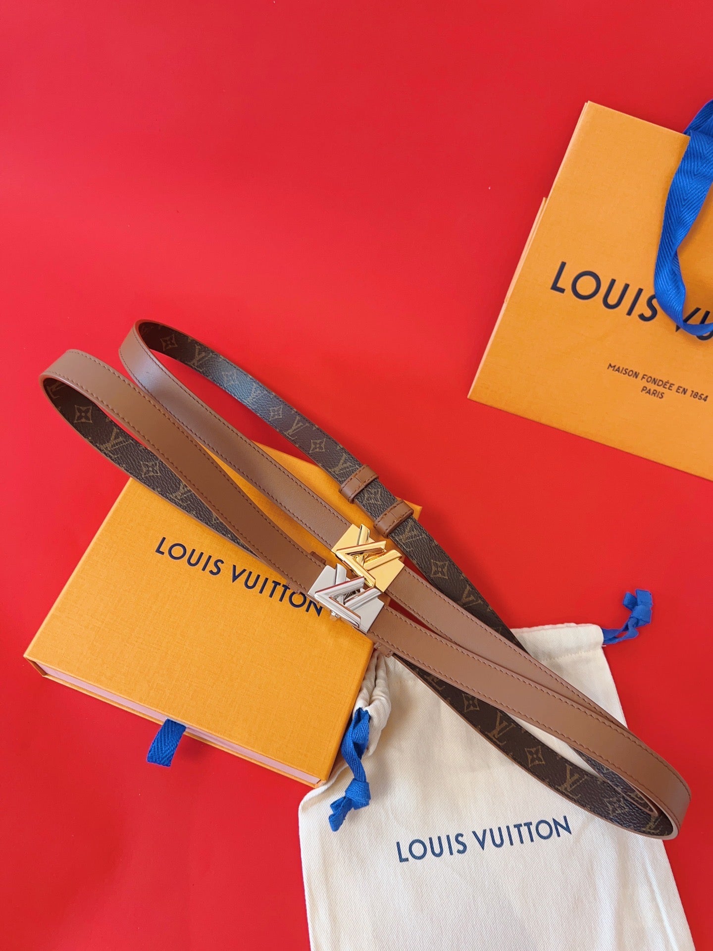 LOUIS VUITTON LV GO-14 20MM BELT IN BRONZE BROWN CALFSKIN SILVER HARDWARE