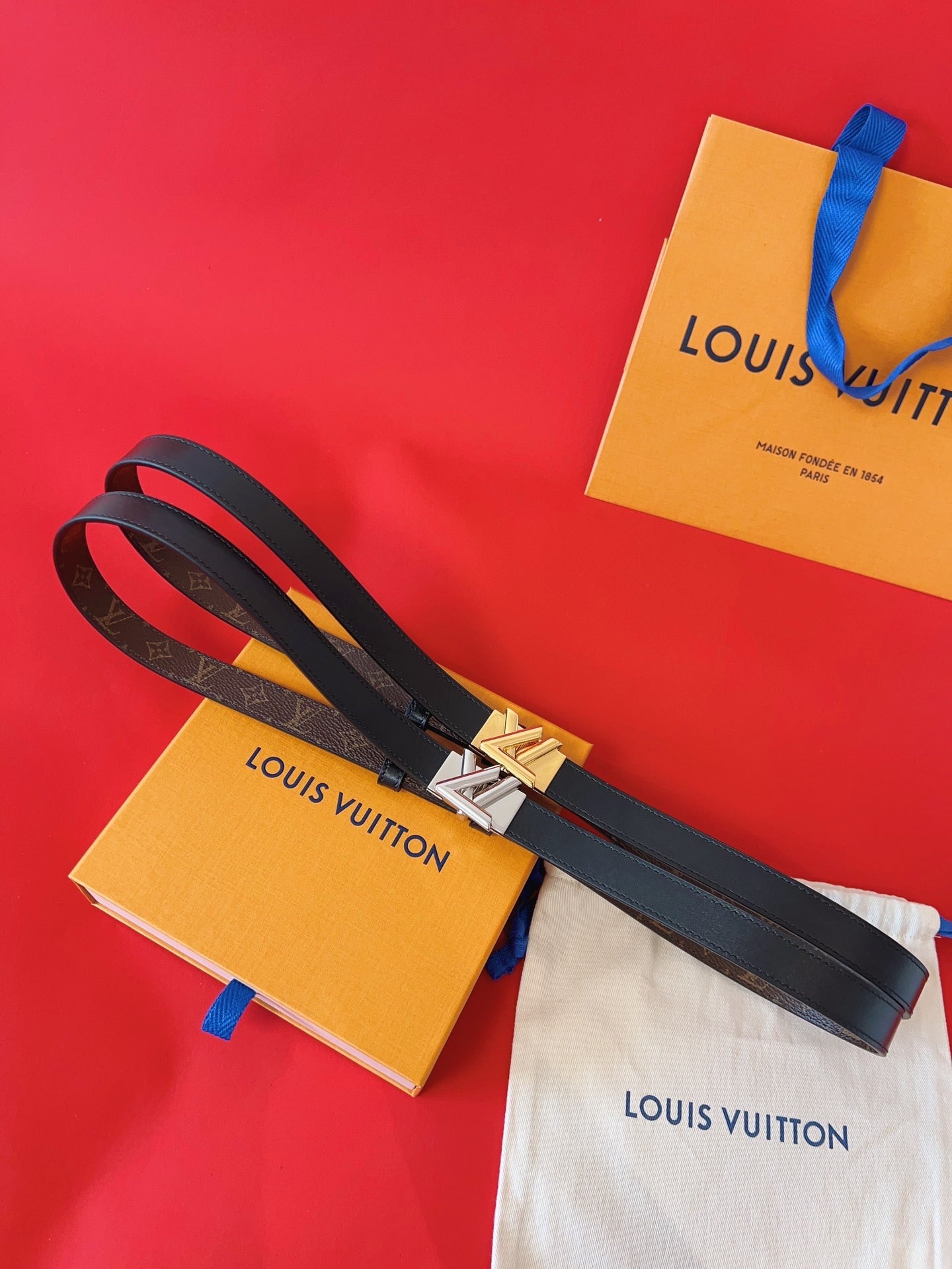 LOUIS VUITTON LV GO-14 20MM BELT IN BLACK CALFSKIN GOLD HARDWARE