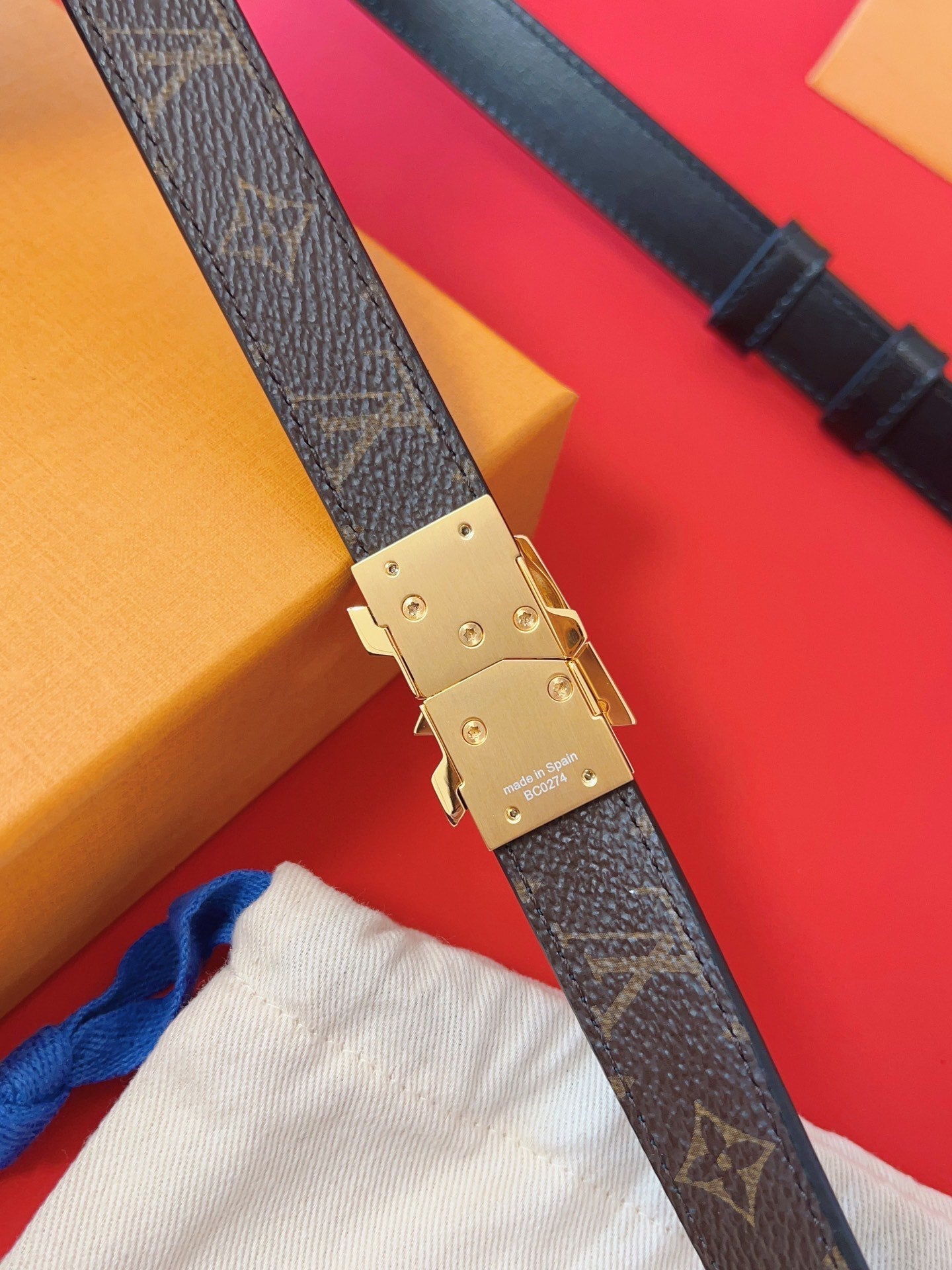 LOUIS VUITTON LV GO-14 20MM BELT IN BLACK CALFSKIN GOLD HARDWARE