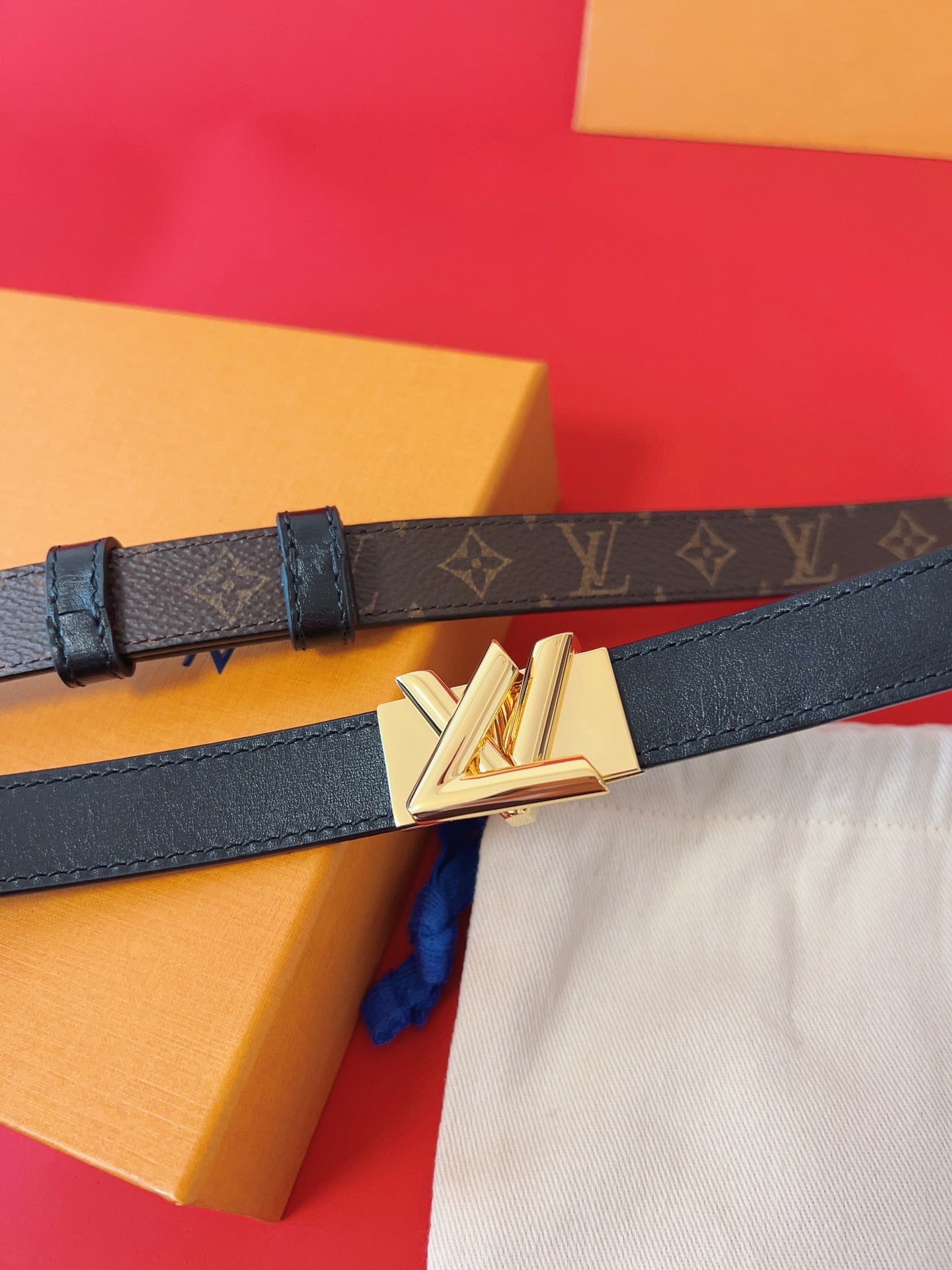 LOUIS VUITTON LV GO-14 20MM BELT IN BLACK CALFSKIN GOLD HARDWARE