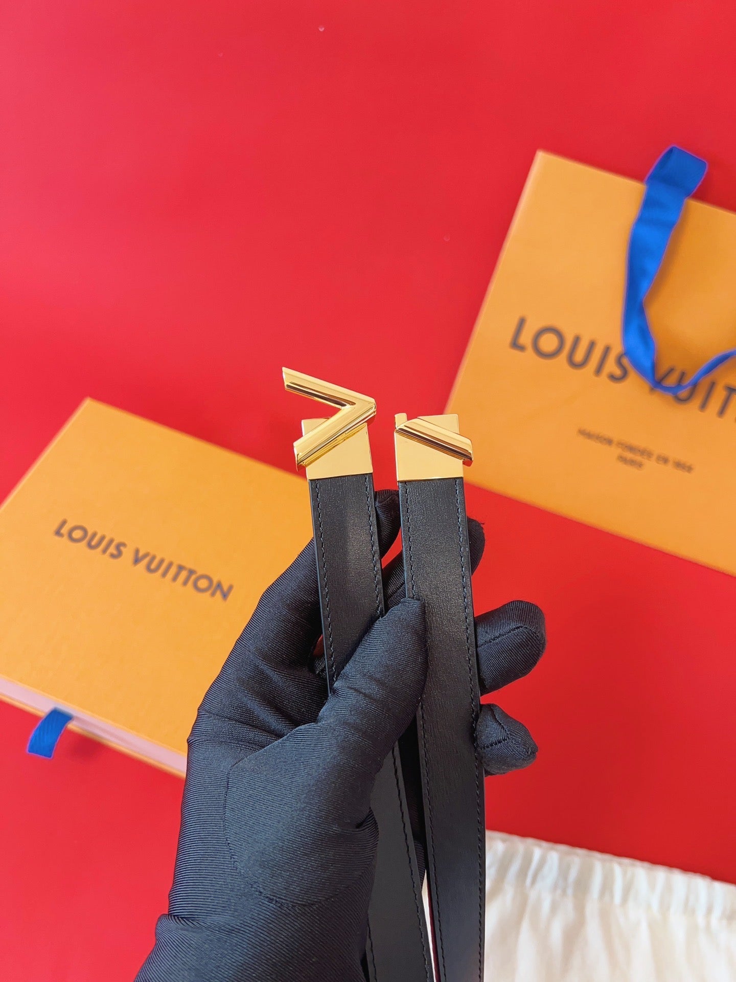 LOUIS VUITTON LV GO-14 20MM BELT IN BLACK CALFSKIN GOLD HARDWARE