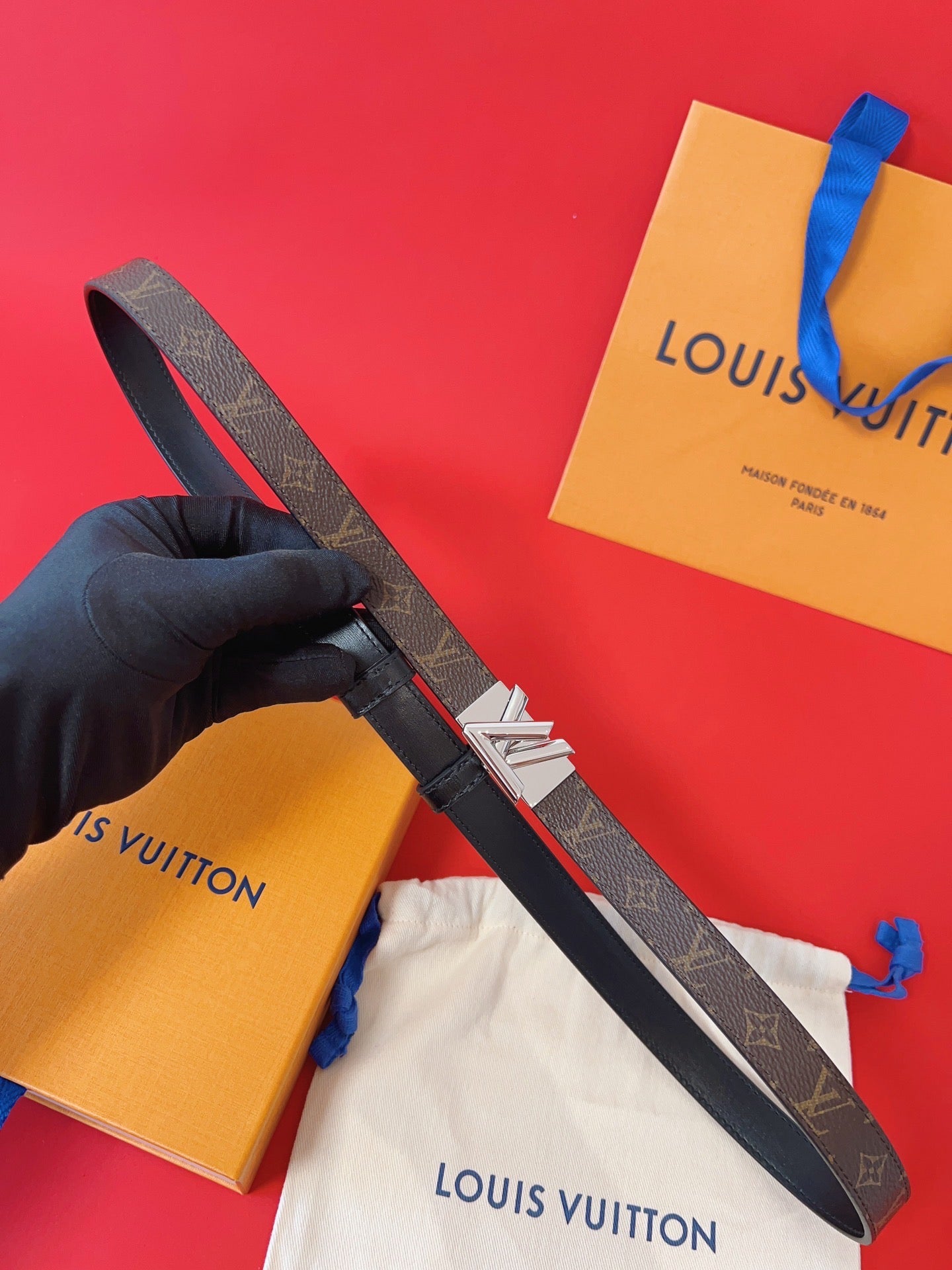 LOUIS VUITTON LV GO-14 20MM BELT IN BROWN MONOGRAM CALFSKIN SILVER HARDWARE