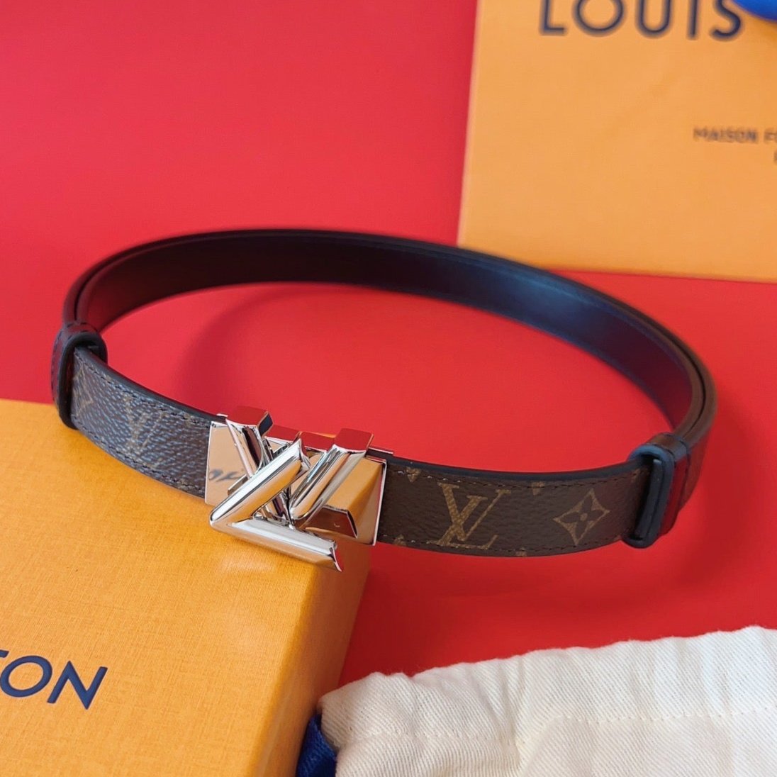 LOUIS VUITTON LV GO-14 20MM BELT IN BROWN MONOGRAM CALFSKIN SILVER HARDWARE