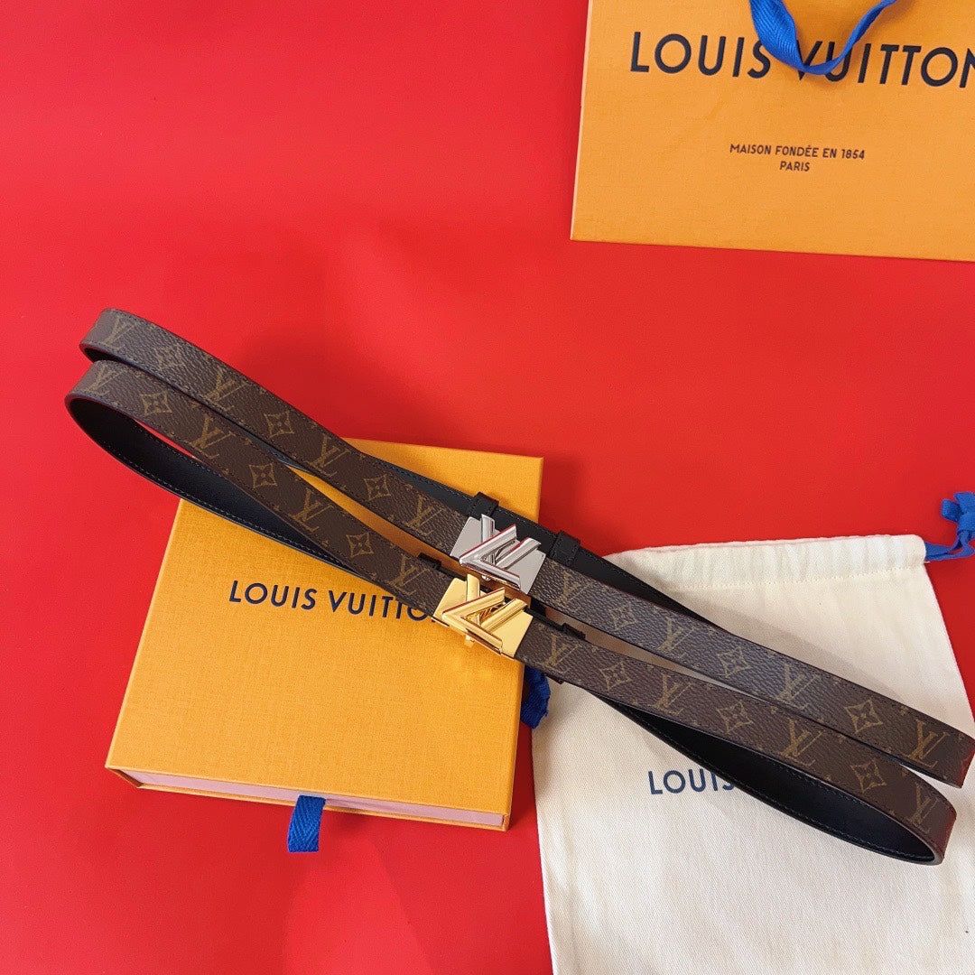 LOUIS VUITTON LV GO-14 20MM BELT IN BROWN MONOGRAM CALFSKIN SILVER HARDWARE