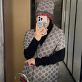 GUCCI SET SCARF AND HAT IN DOVE GRAY MONOGRAM CASHMERE 349667