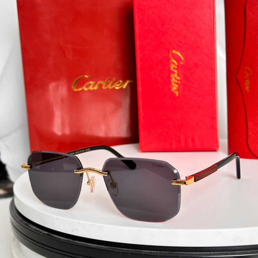 CARTIER SANTOS NAVIGATOR FRAME SUNGLASSES 524479 IN METAL AND WOODEN