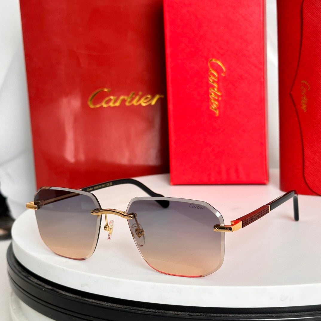 CARTIER SANTOS NAVIGATOR FRAME SUNGLASSES 524479 IN METAL AND WOODEN