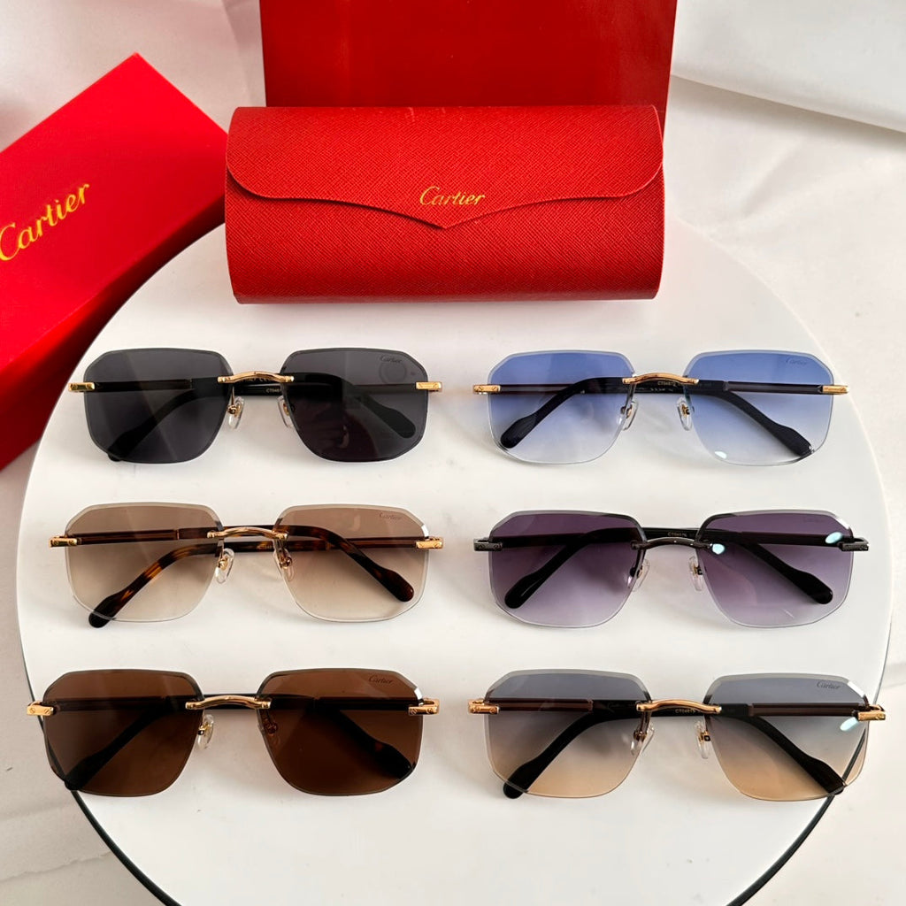 CARTIER SANTOS NAVIGATOR FRAME SUNGLASSES 524479 IN METAL AND WOODEN