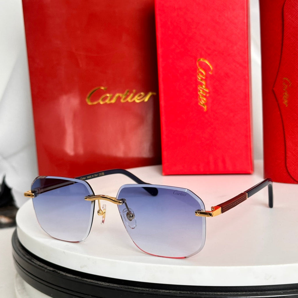 CARTIER SANTOS NAVIGATOR FRAME SUNGLASSES 524479 IN METAL AND WOODEN