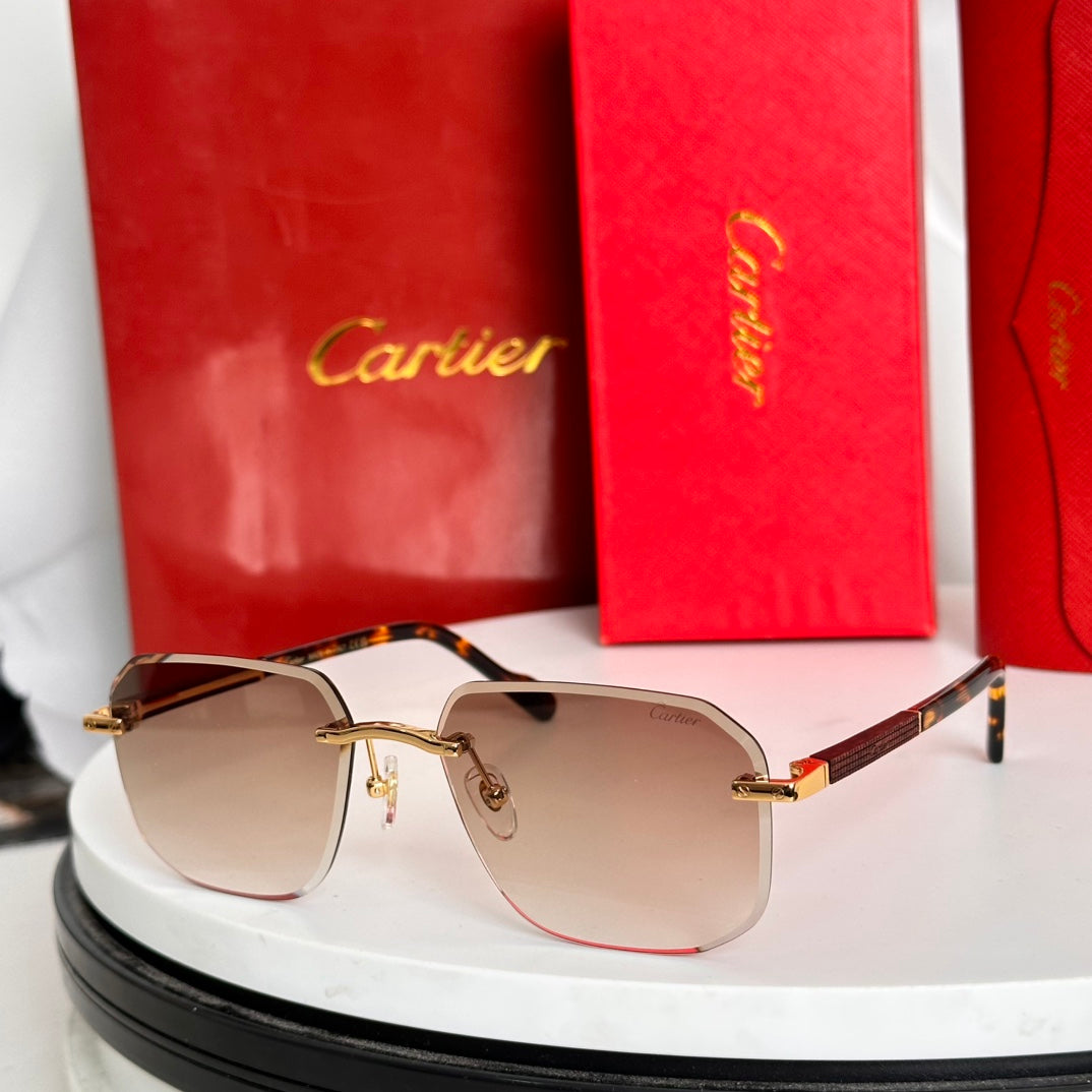CARTIER SANTOS NAVIGATOR FRAME SUNGLASSES 524479 IN METAL AND WOODEN