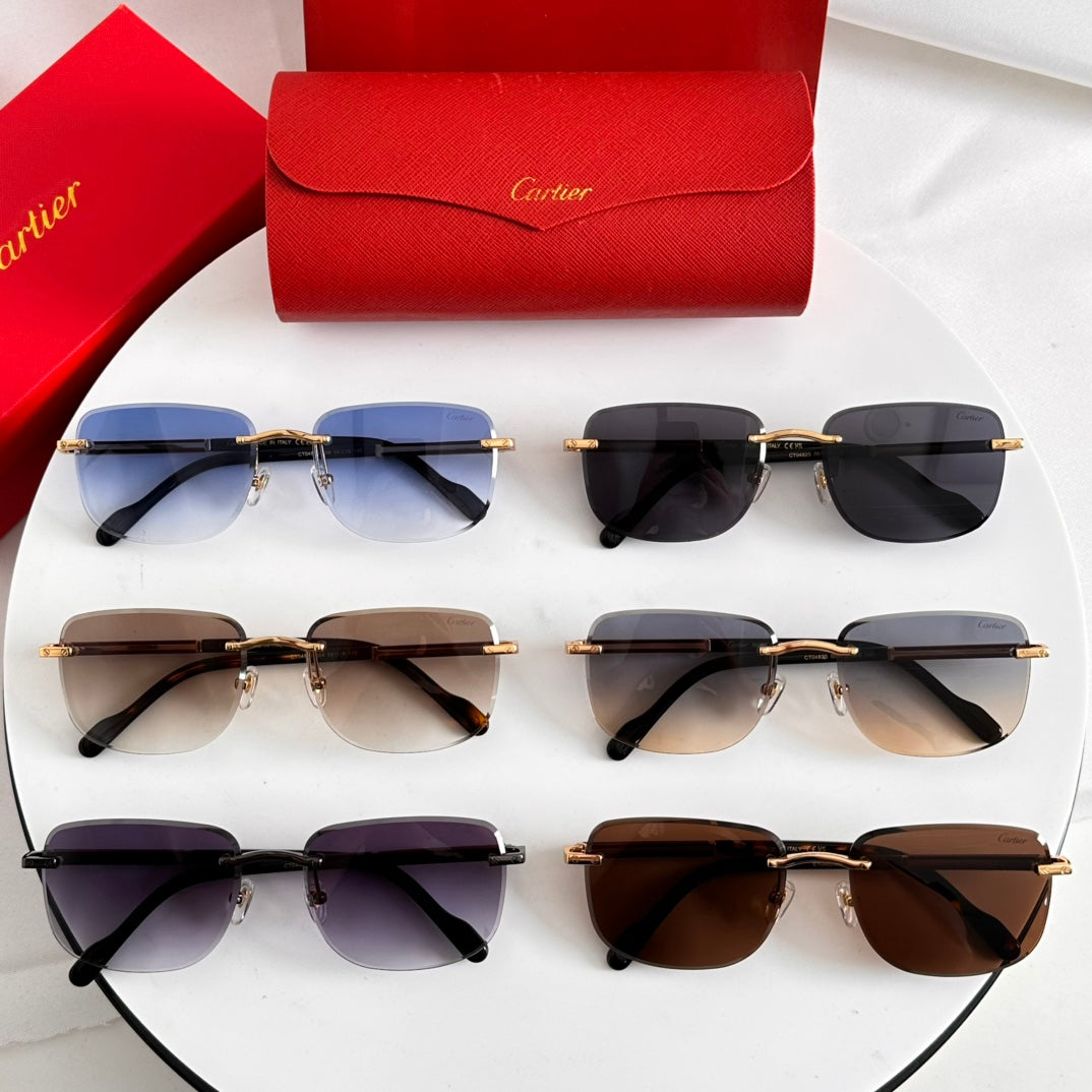 CARTIER SANTOS ROUND FRAME SUNGLASSES 524480 IN METAL AND WOODEN
