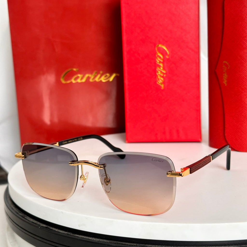CARTIER SANTOS ROUND FRAME SUNGLASSES 524480 IN METAL AND WOODEN