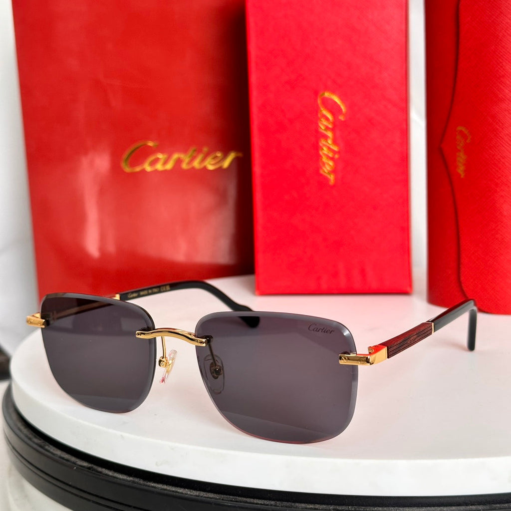 CARTIER SANTOS ROUND FRAME SUNGLASSES 524480 IN METAL AND WOODEN