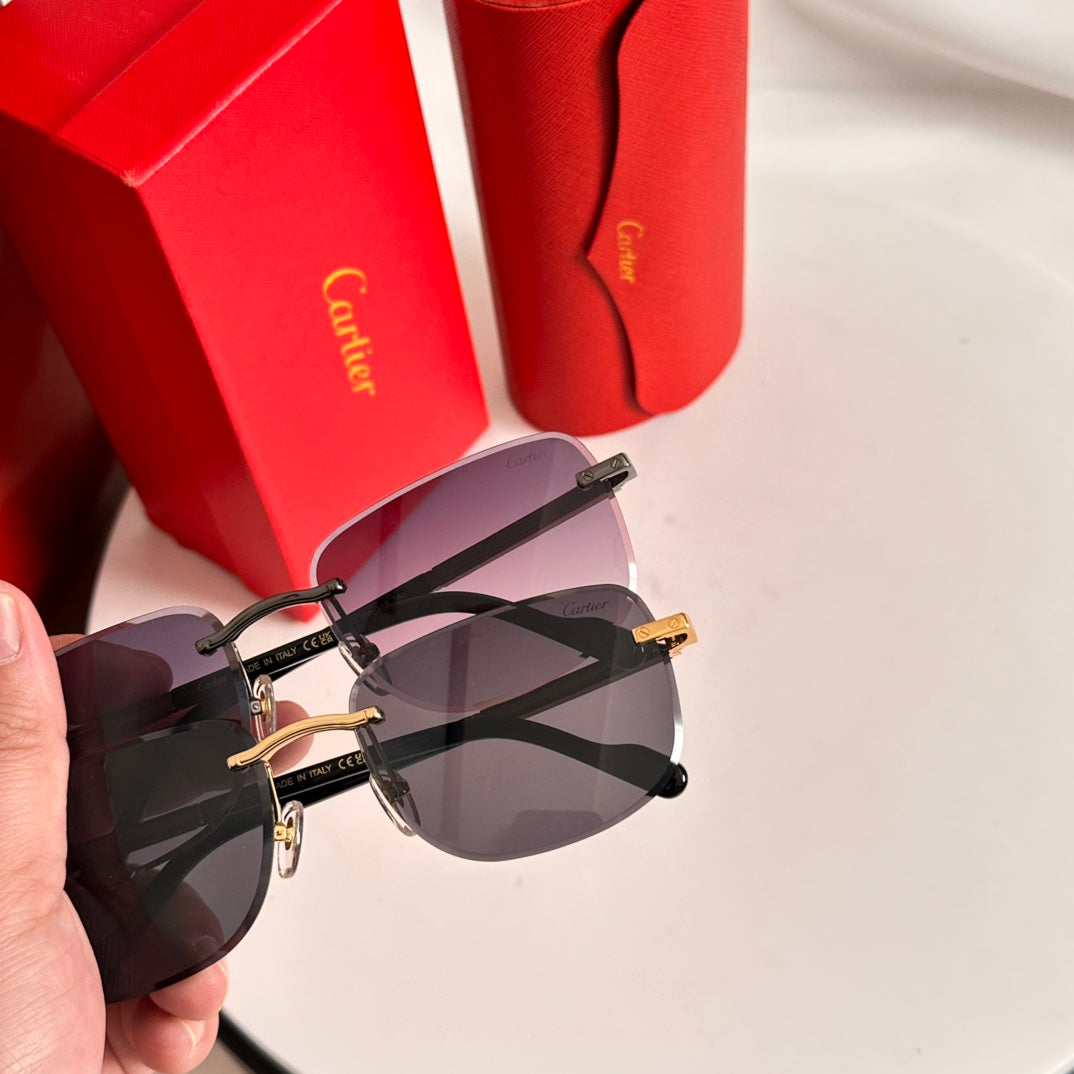 CARTIER SANTOS ROUND FRAME SUNGLASSES 524480 IN METAL AND WOODEN