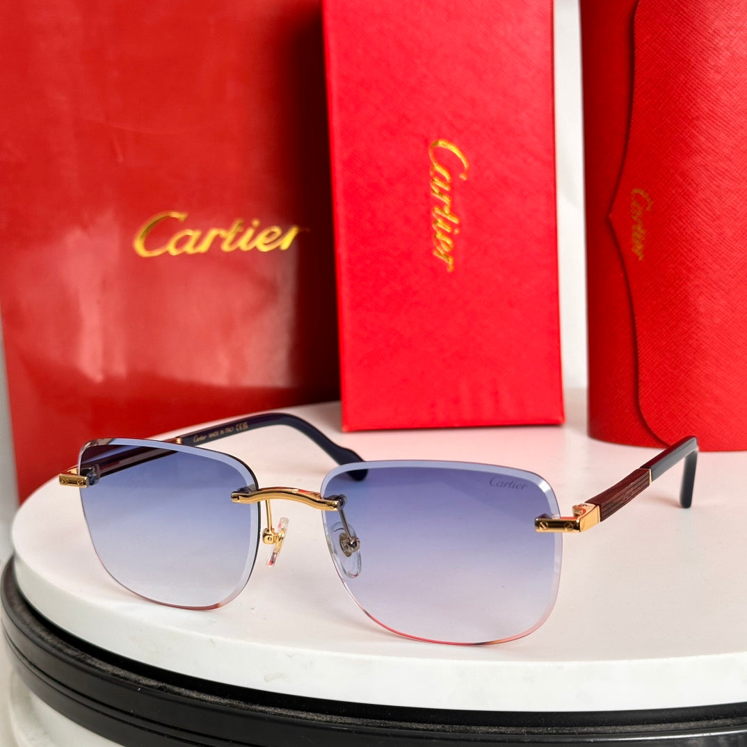CARTIER SANTOS ROUND FRAME SUNGLASSES 524480 IN METAL AND WOODEN