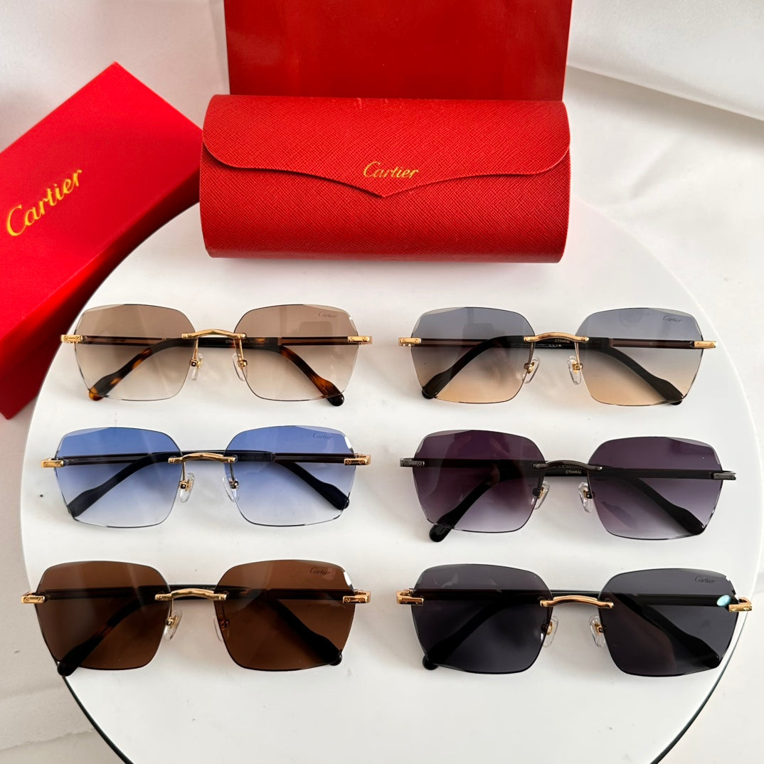 CARTIER SANTOS SQUARE FRAME SUNGLASSES 524481 IN METAL AND WOODEN