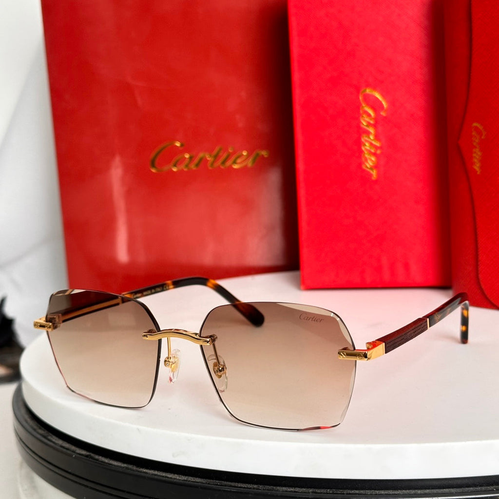 CARTIER SANTOS SQUARE FRAME SUNGLASSES 524481 IN METAL AND WOODEN