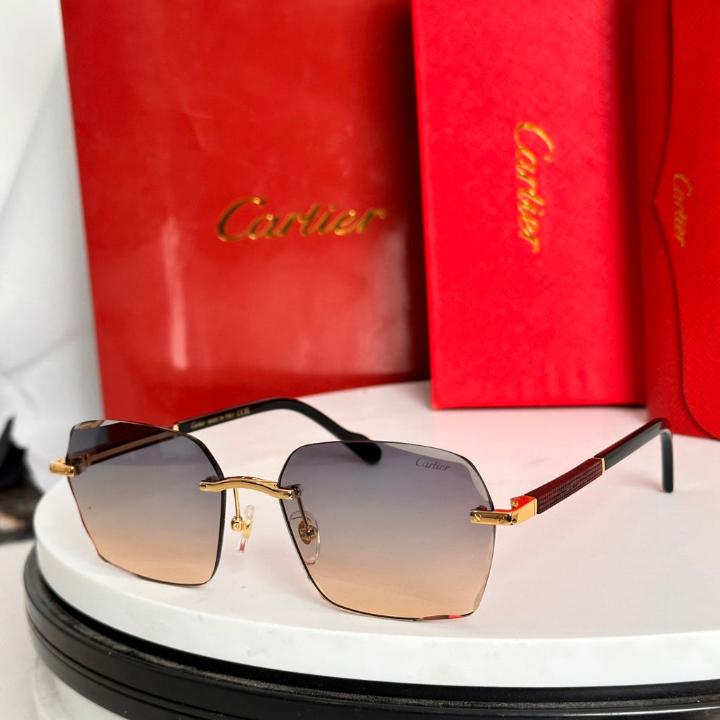 CARTIER SANTOS SQUARE FRAME SUNGLASSES 524481 IN METAL AND WOODEN