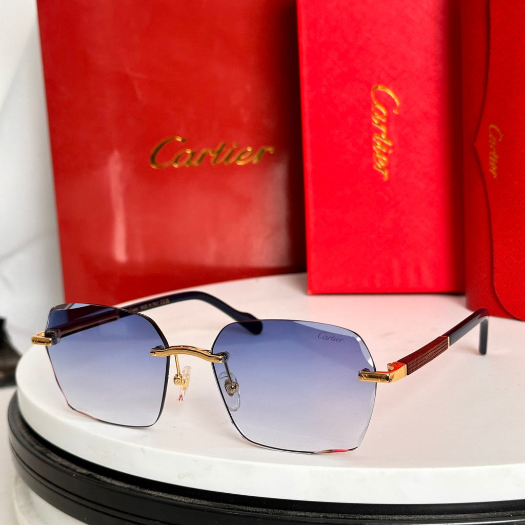 CARTIER SANTOS SQUARE FRAME SUNGLASSES 524481 IN METAL AND WOODEN