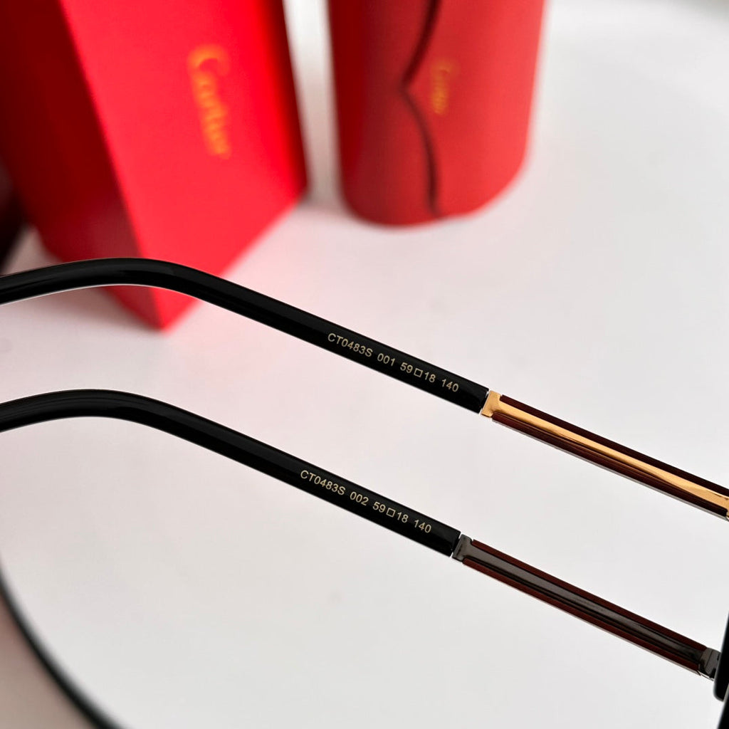 CARTIER SANTOS SQUARE FRAME SUNGLASSES 524481 IN METAL AND WOODEN