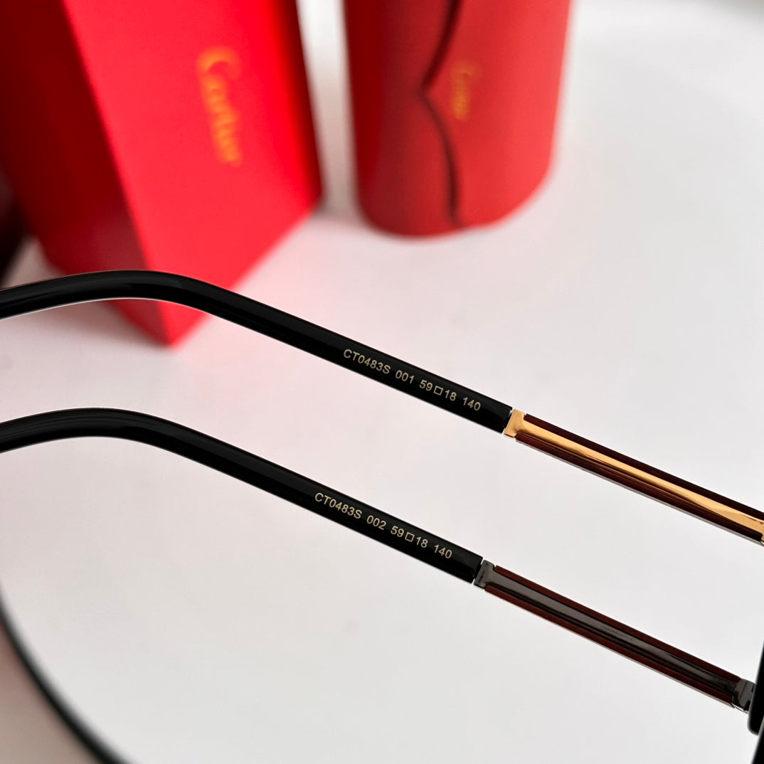 CARTIER SANTOS SQUARE FRAME SUNGLASSES 524481 IN METAL AND WOODEN