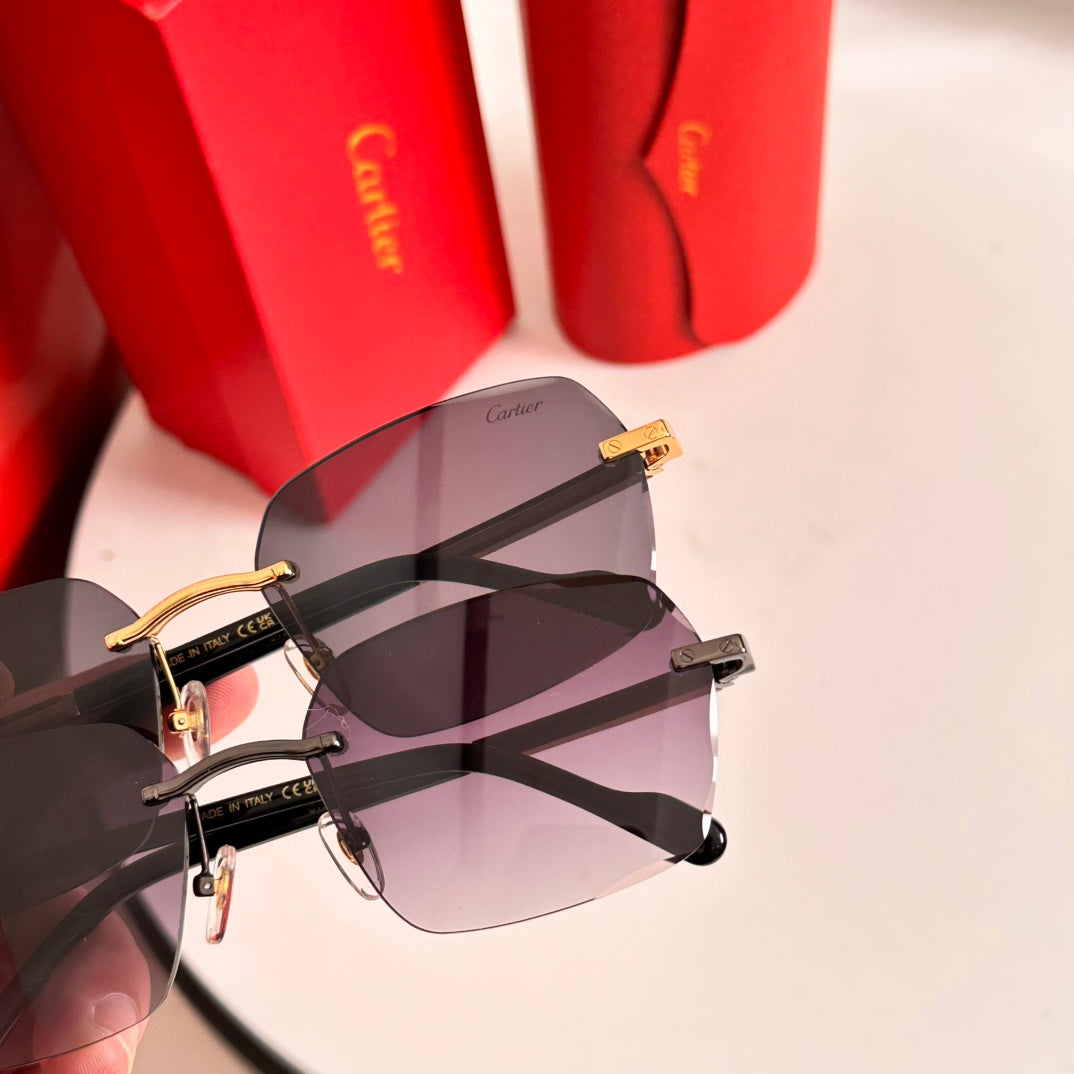 CARTIER SANTOS SQUARE FRAME SUNGLASSES 524481 IN METAL AND WOODEN