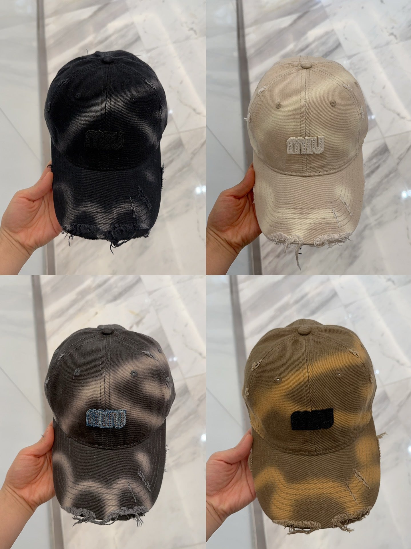 MIU MIU MM BASEBALL CAP IN LIGHT BEIGE DISTRESSED FABRIC STYLE 3