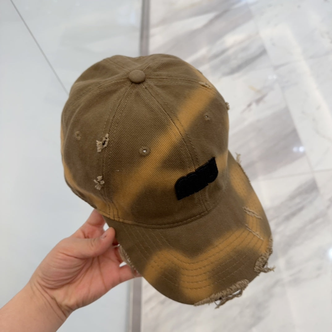 MIU MIU MM BASEBALL CAP IN BROWN DISTRESSED FABRIC STYLE 1