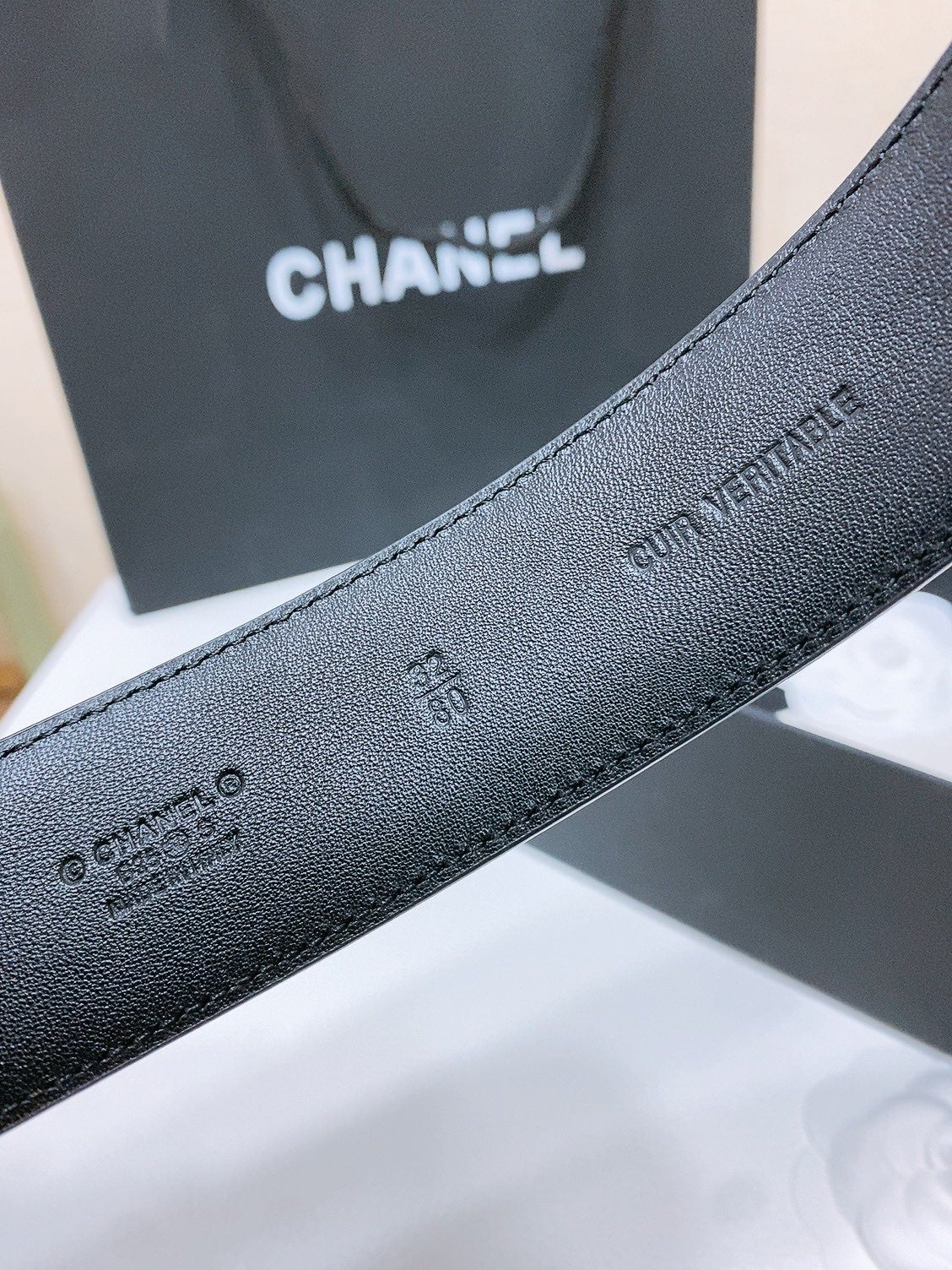CHANEL DOUBLE C BELT 38MM IN BLACK QUILTED LAMBSKIN GOLD OVAL BUCKLE CENTERED BLACK LOGO