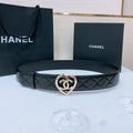CHANEL DOUBLE C 38MM IN BLACK QUILTED LAMBSKIN GOLD HEART BUCKLE