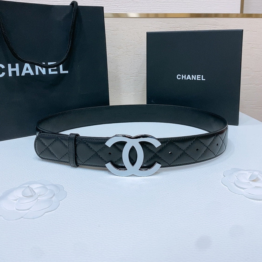 CHANEL DOUBLE C 38MM IN BLACK QUILTED LAMBSKIN SILVER BUCKLE
