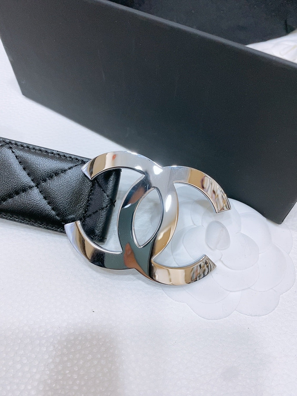 CHANEL DOUBLE C 38MM IN BLACK QUILTED LAMBSKIN SILVER BUCKLE