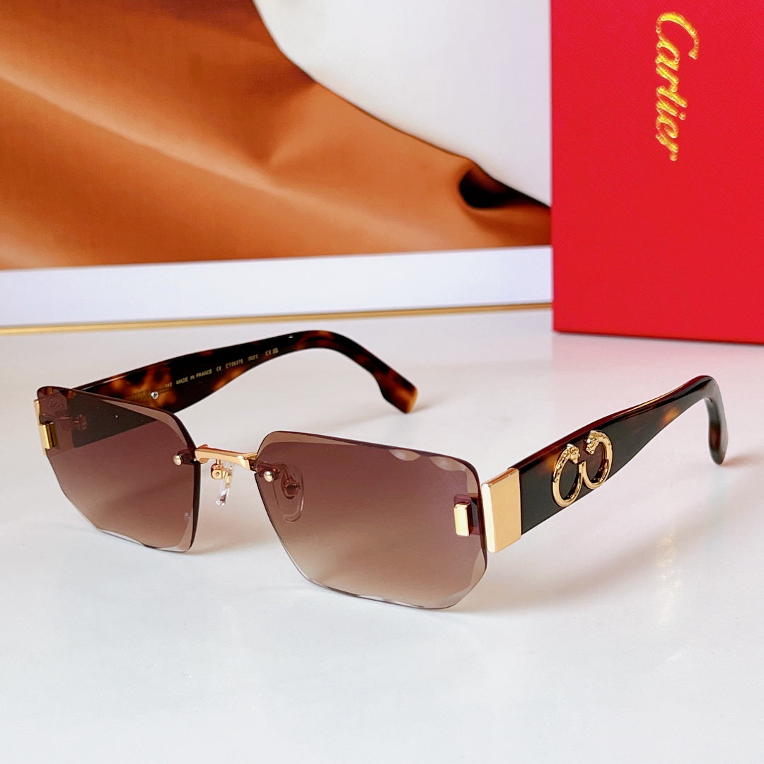 CARTIER PANTHÈRE RIMLESS RECTANGULAR FRAME SUNGLASSES CT0637S IN METAL