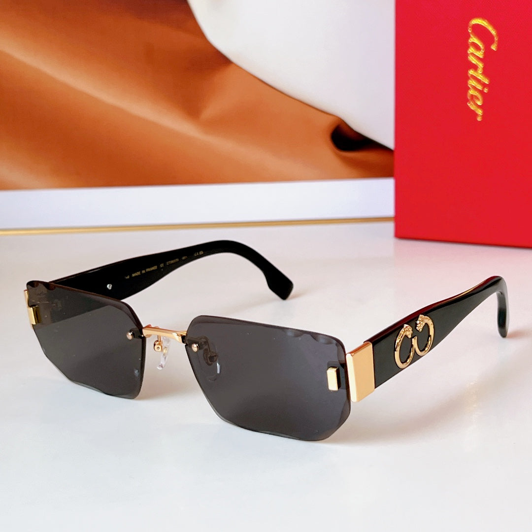 CARTIER PANTHÈRE RIMLESS RECTANGULAR FRAME SUNGLASSES CT0637S IN METAL