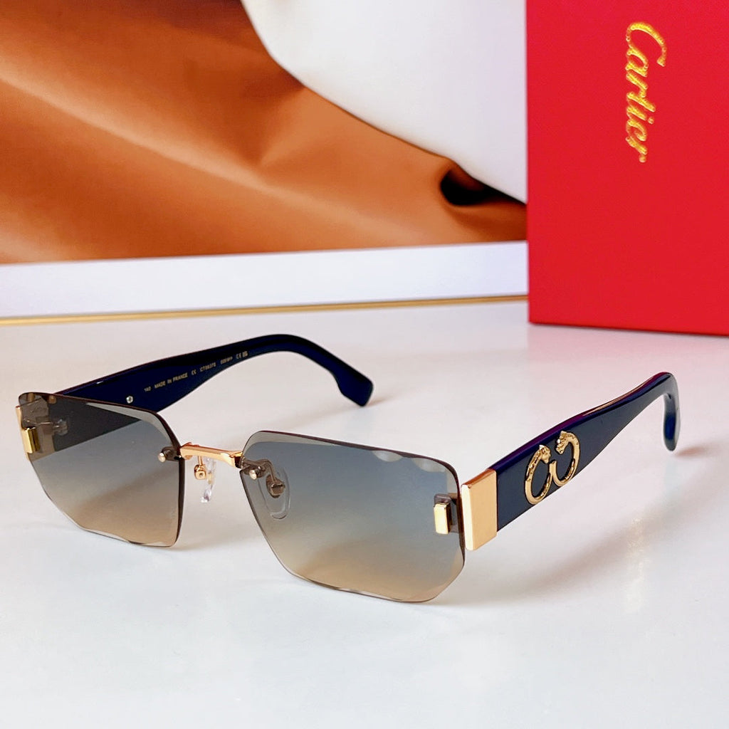 CARTIER PANTHÈRE RIMLESS RECTANGULAR FRAME SUNGLASSES CT0637S IN METAL