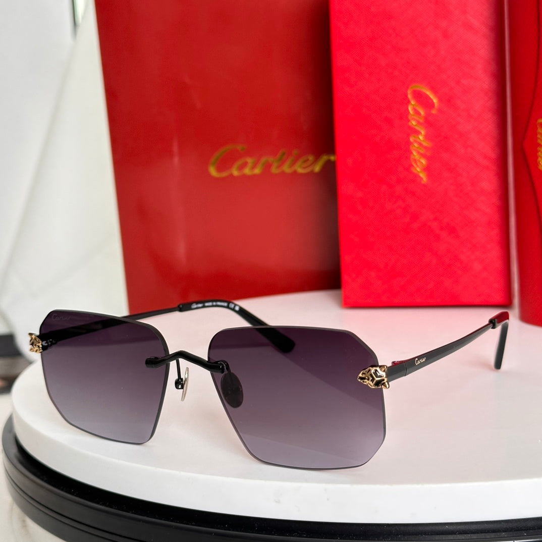 CARTIER PANTHÈRE RIMLESS SQUARE FRAME SUNGLASSES CT0503S IN METAL