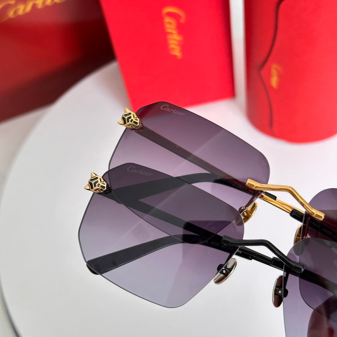CARTIER PANTHÈRE RIMLESS SQUARE FRAME SUNGLASSES CT0503S IN METAL