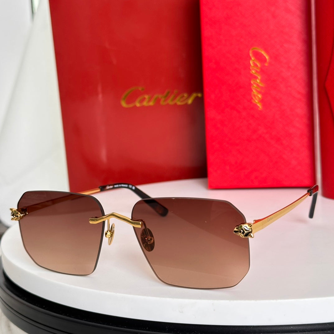 CARTIER PANTHÈRE RIMLESS SQUARE FRAME SUNGLASSES CT0503S IN METAL