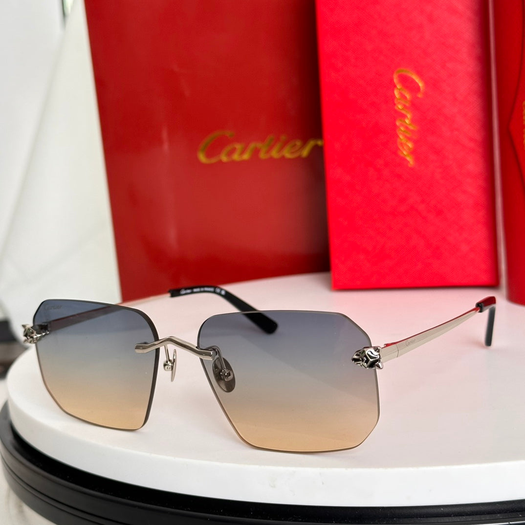 CARTIER PANTHÈRE RIMLESS SQUARE FRAME SUNGLASSES CT0503S IN METAL