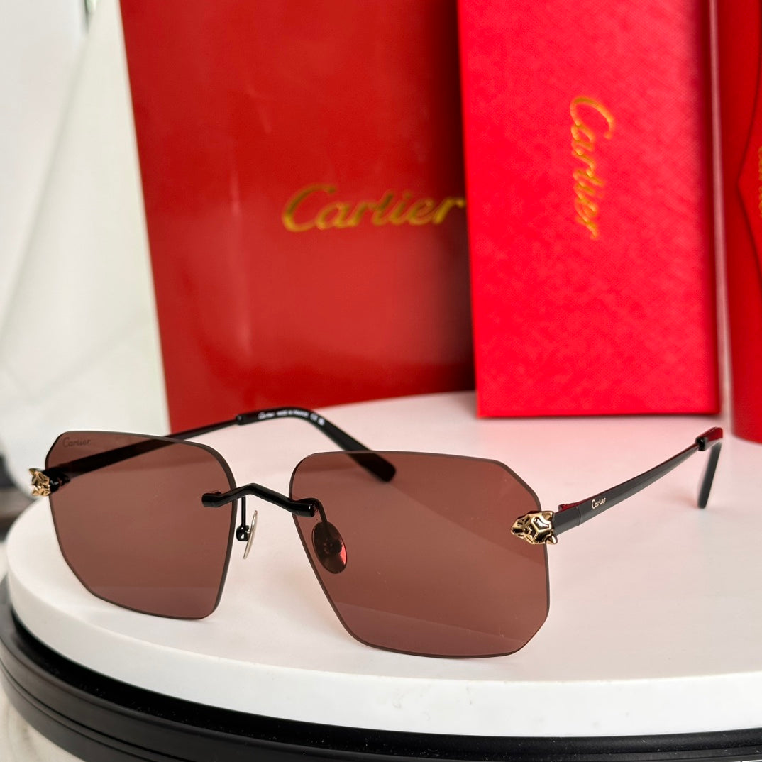 CARTIER PANTHÈRE RIMLESS SQUARE FRAME SUNGLASSES CT0503S IN METAL