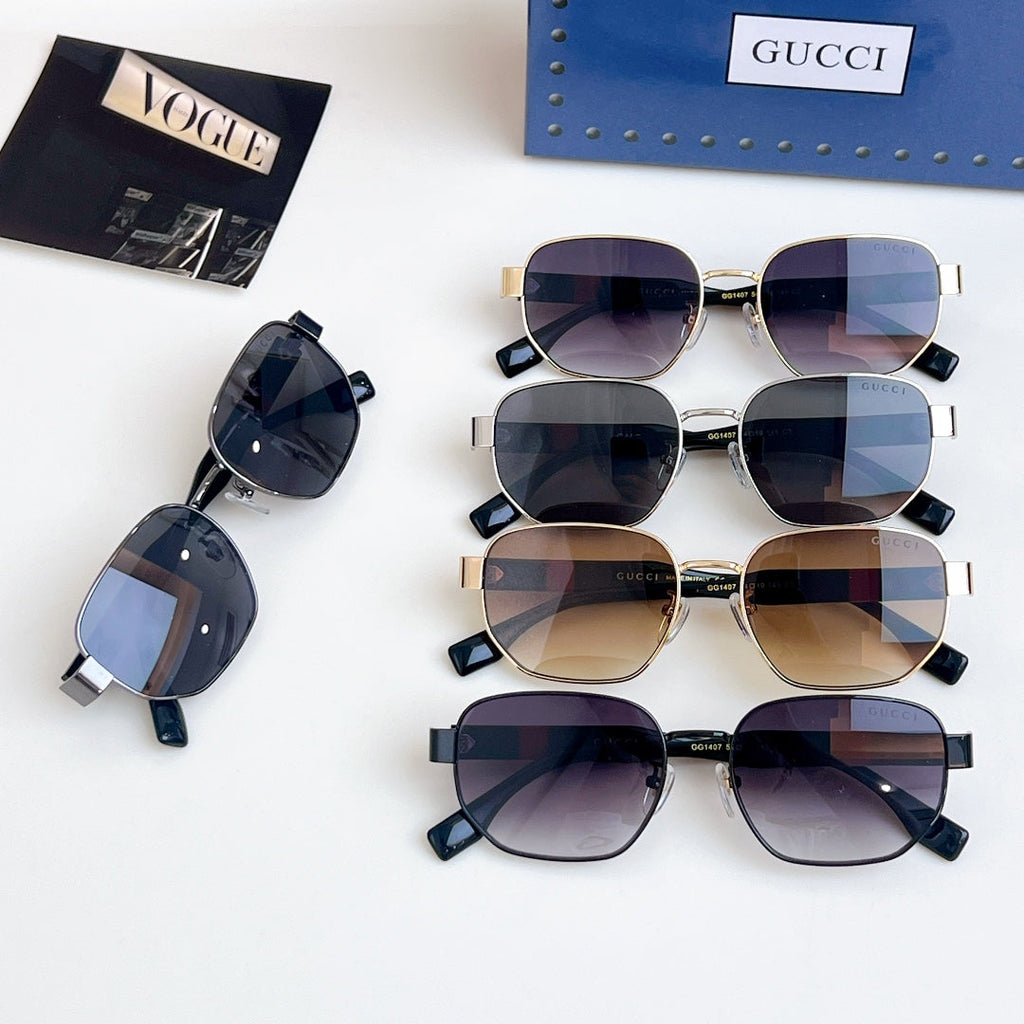 GUCCI SQUARE FRAME SUNGLASSES GG1407 IN METAL EMBOSSED LOGO