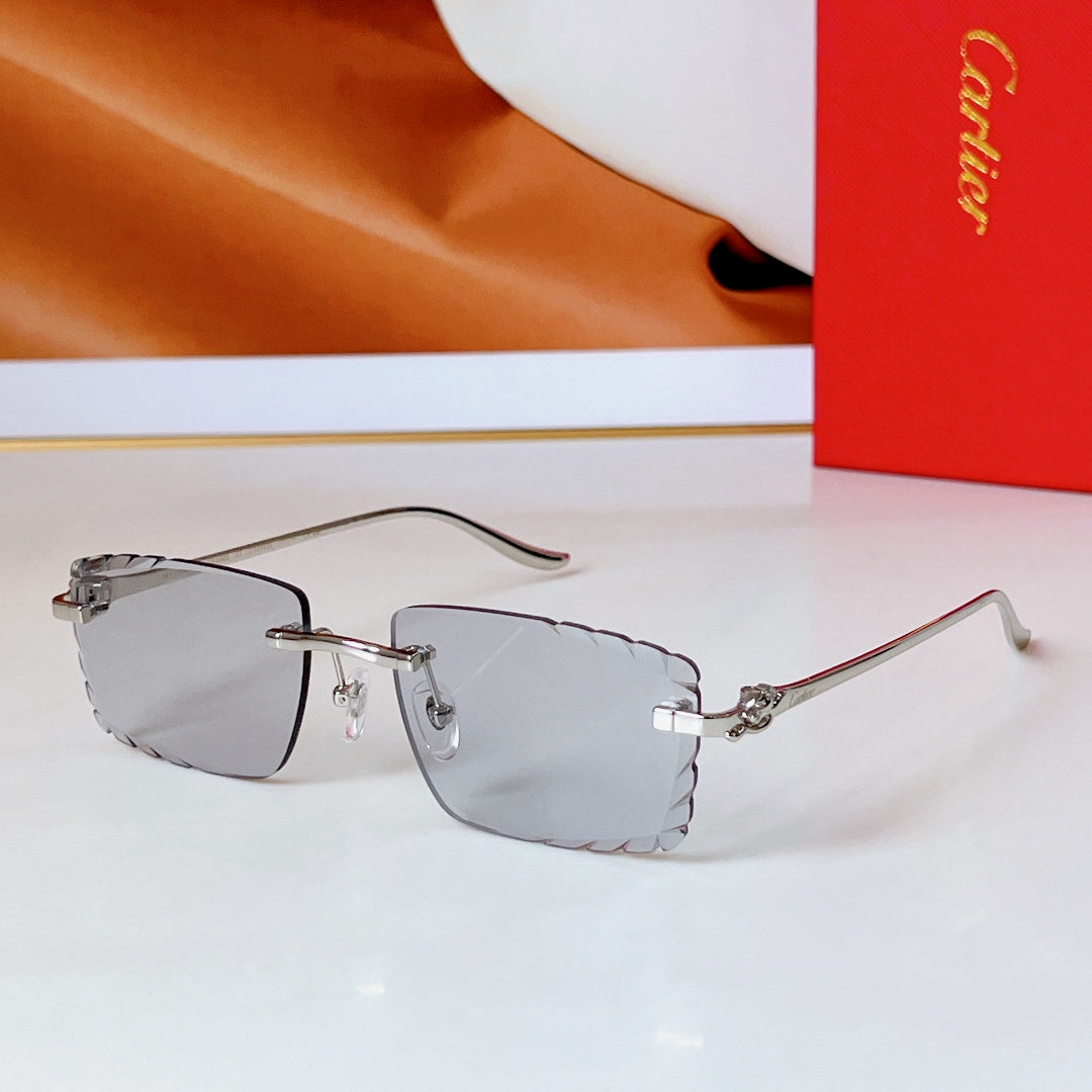 CARTIER PANTHÈRE RIMLESS RECTANGULAR FRAME SUNGLASSES CT0682S IN METAL