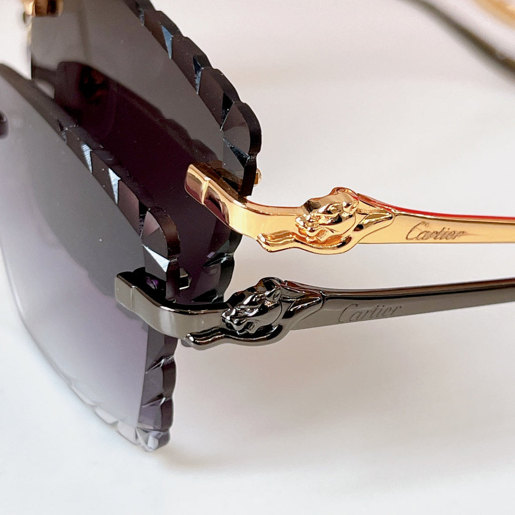CARTIER PANTHÈRE RIMLESS RECTANGULAR FRAME SUNGLASSES CT0682S IN METAL