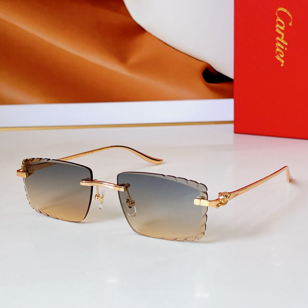 CARTIER PANTHÈRE RIMLESS RECTANGULAR FRAME SUNGLASSES CT0682S IN METAL